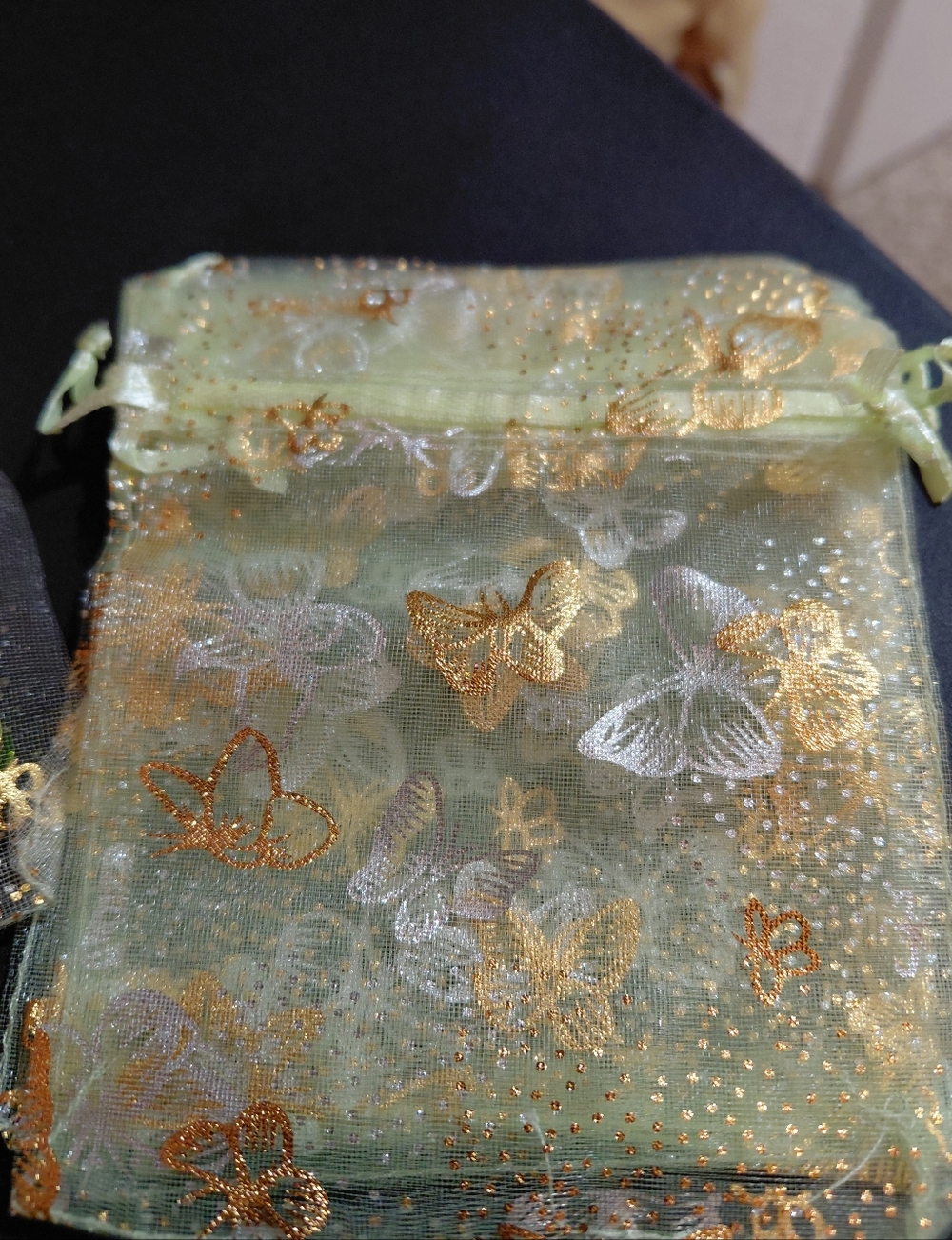 20ct. Organza Gift Bags W/Gold Silver Butterflies/Light Green 4x4.7 🦋LAST ONE - Picture 3 of 7